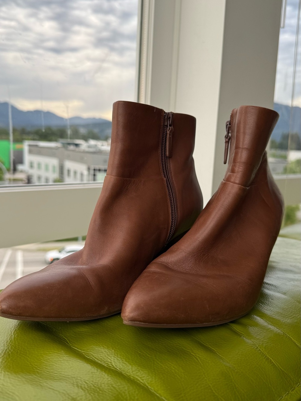 Cole Haan Brown Leather Pointed Ankle Booties with Side Zip